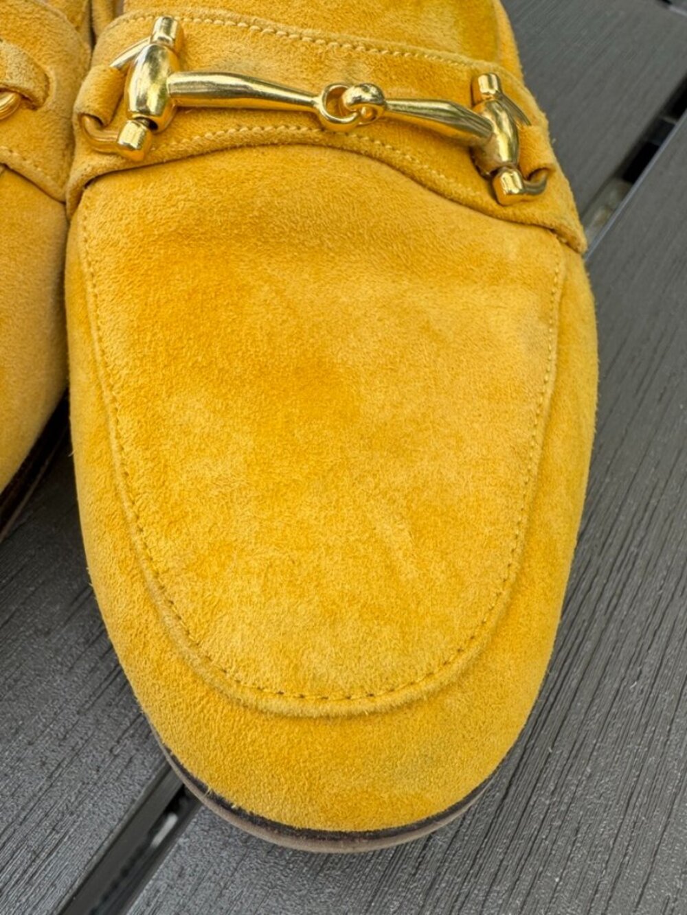 Celine Vintage Yellow Suede Horsebit Loafers Size 36.5/6 - Picture 4 of 11